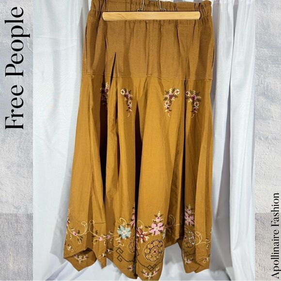 FREE PEOPLE ARIELL EMBROIDERED MAXI SKIRT IN OLIVE LEAF SP NWT - Picture 7 of 9